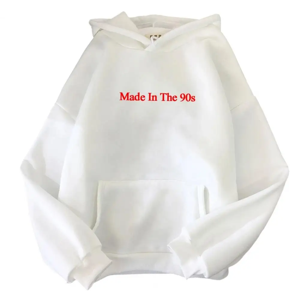 Cool Oversized Women Hoodies Made In The 90s Letter Print Sweatshirt Womens Winter Warm Streetwear Pullovers Thick Hoodie