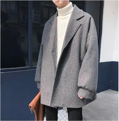 

2020 Winter Men's Fashion Loose Casual Parkas Trench Black/Khaki Woolen Blends Cashmere Long Coats Cotton-padded Clothes M-2XL