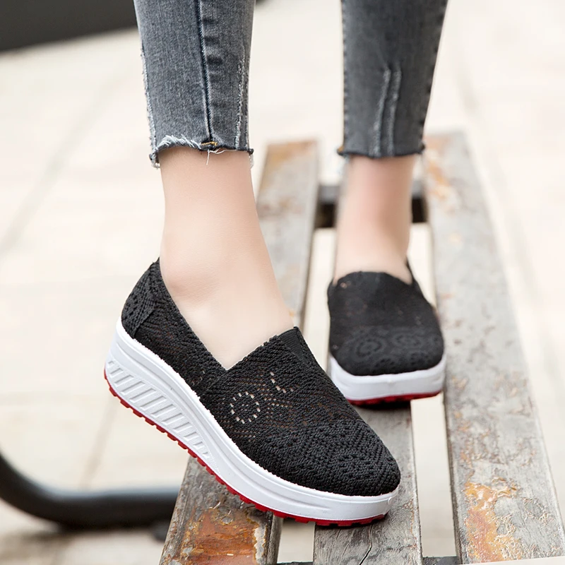 Кроссовки женские на платформе без шнуровки дышащие Повседневная модная обувь