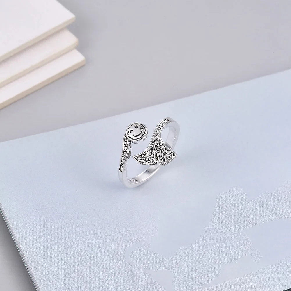 Кольцо женское серебристое со смайликом изящное винтажное Открытое кольцо на