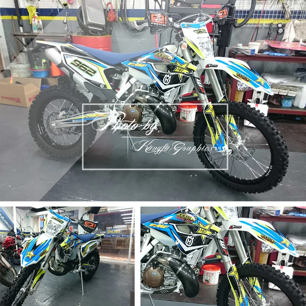 KUNGFU GRAPHICS Waterproof Stickers Motorcycle Decals Kit Blue Fit Husqvarna TE FE TC FC 125 250 300 350 450 501 2014 2015 2016 |
