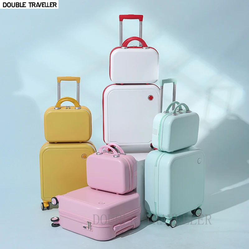 Women travel luggage set,pink girls suitcase,carry on cabin trolley luggage bag,rose gold suitcase on wheels,2PCS luggage set