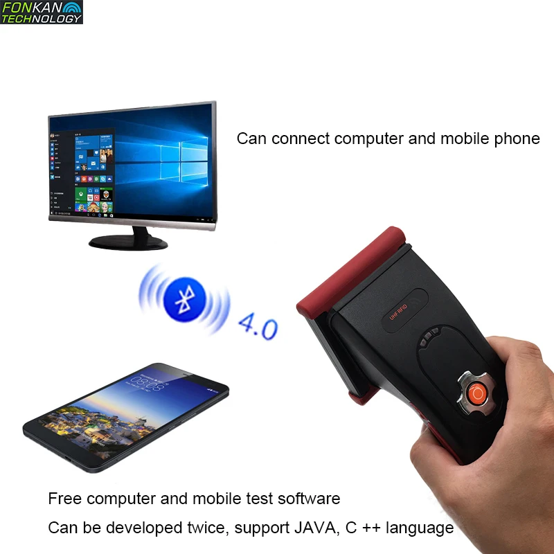 FH 75 Bluetooth4.0 метка Диапазона UHF Rfid для 860 960 МГц ISO 18000 6C ручной сканер 2 3 м BT читатель