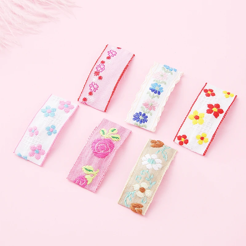 Horquillas con bordado Floral para beb&eacute;, accesorios para el cabello para ni&ntilde;a, pinzas para el pelo cuadradas, pasador BB, 6 uds.-3