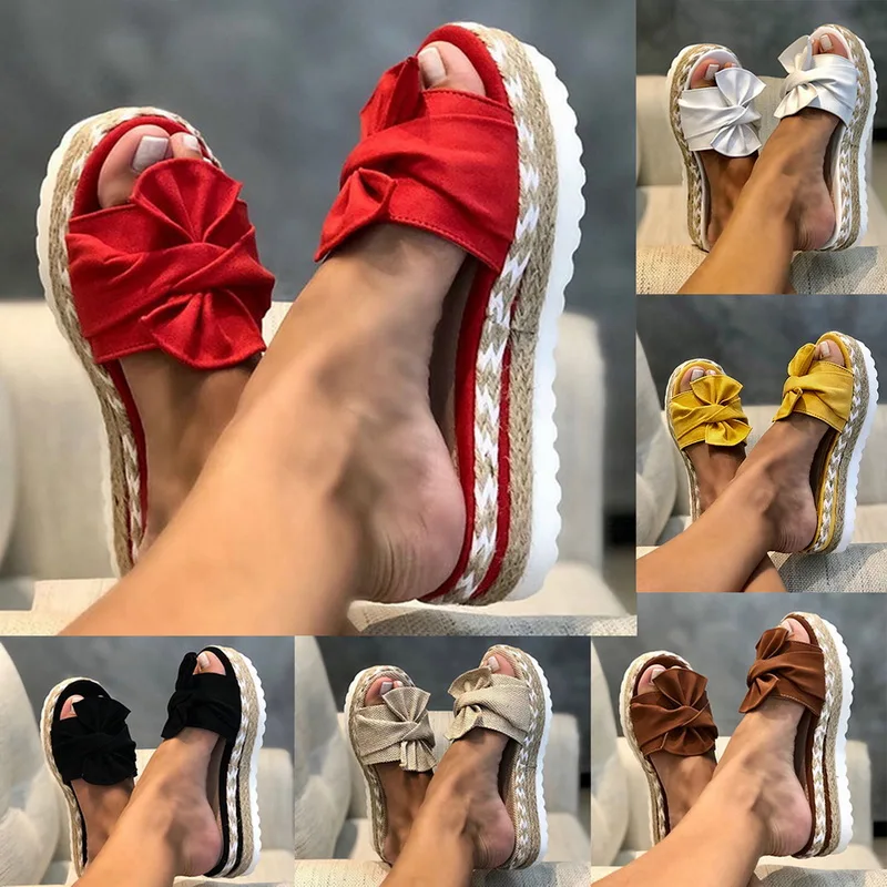 Женские шлепанцы Летние сандалии с бантом Шлепанцы бантиком Женская пляжная