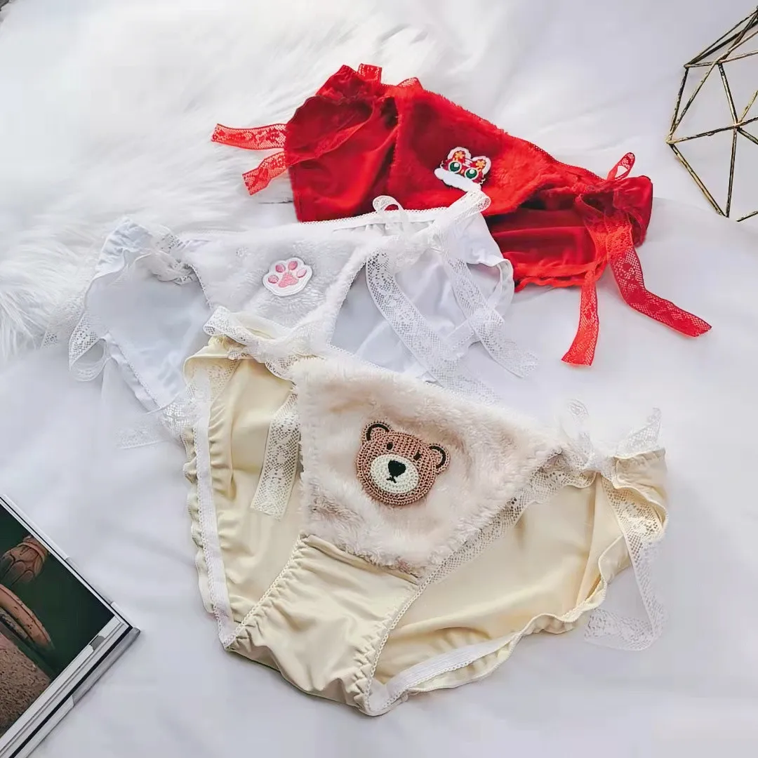 

Funny Cosplay Underwear Women Plush Underpants Cute Animie Cartoon Briefs Woman Lingerie Lace Sexy Lace-up Panties