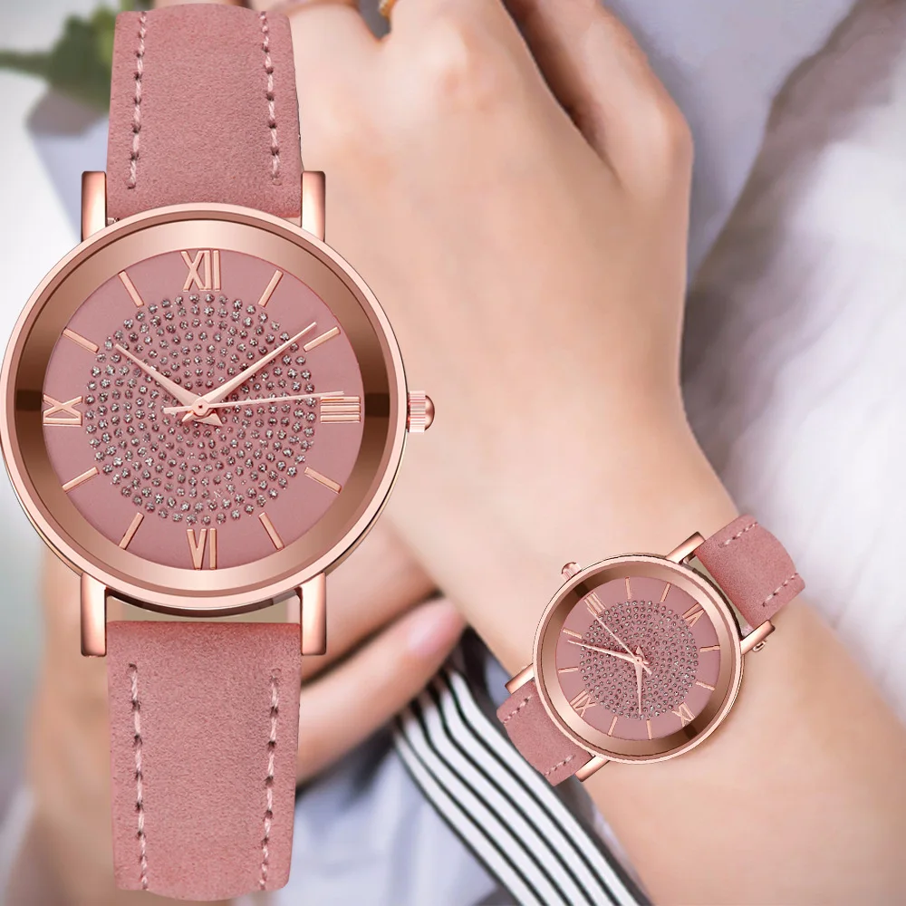 2020 Starry Sky Dial Часы для женщин Модные римские весы со стразами Кожаные женские