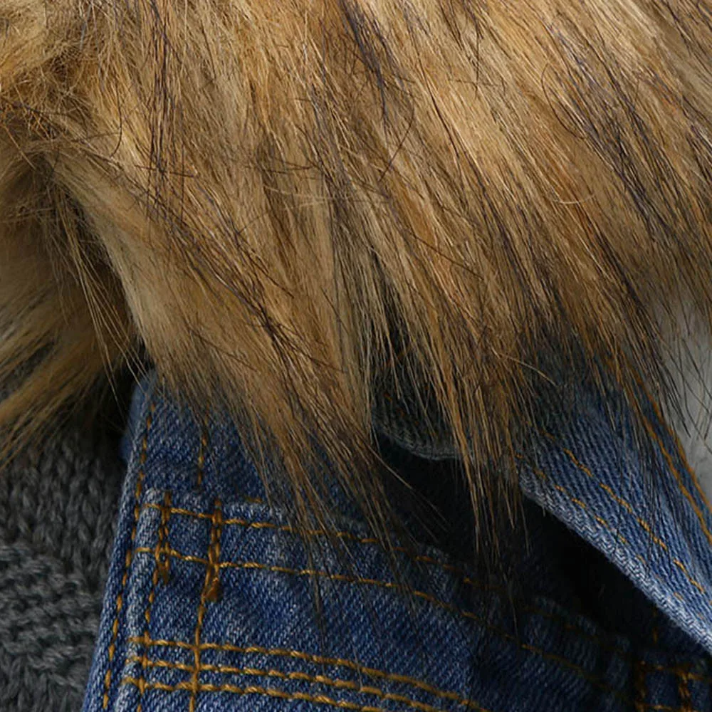 Женская зимняя джинсовая куртка модная флисовая подкладка пальто с меховым