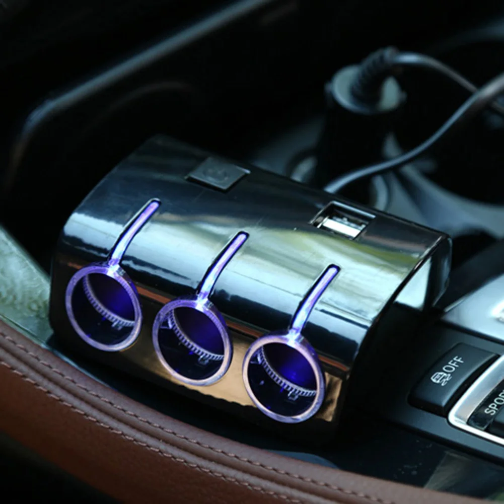 3-полосный разветвитель розетка для автомобильного прикуривателя 3 порта и 2 USB 12