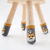 4pcs 11styles non slip knitting cat dog panda striped wave feather letter print table foot cover chair leg sock floor protectors
