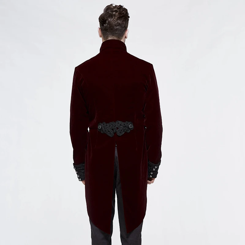 Модная красная бархатная длинная куртка дьявола Мужское пальто в викторианском