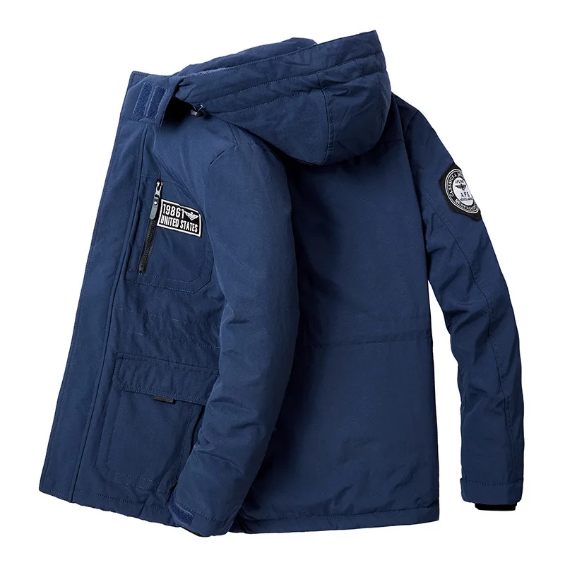 Mens Winter Windbreaker warm Thicken Casual outdoor sherpa Faux Fur lined HOODED Military pilot Cotton Cargo Parka safari Jacket