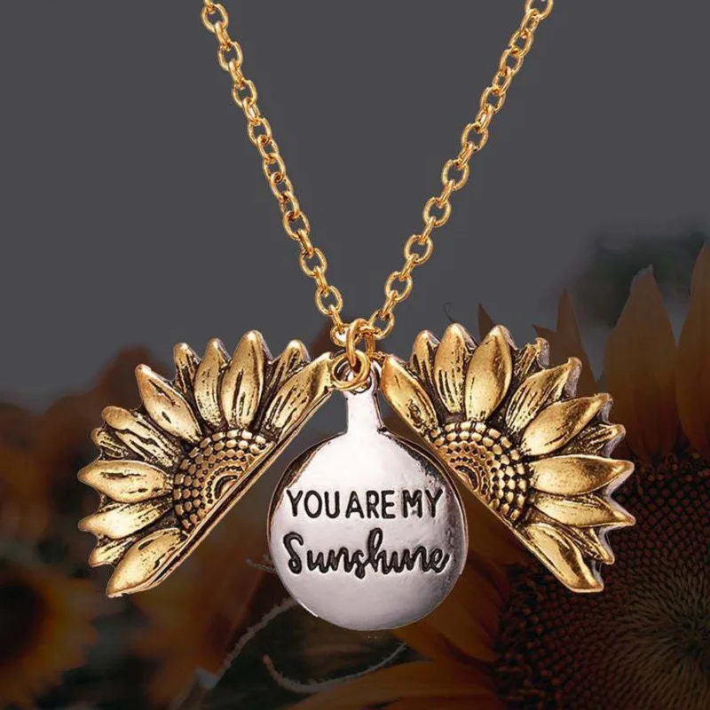 Женское Ожерелье с подсолнухом You Are My Sunshine золотистое/серебристое длинное