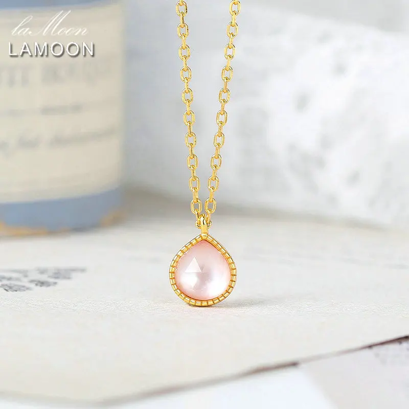 

LAMOON милая розовая Подвеска для женщин милая персиковая форма белый кристалл розовая раковина 925 серебро 14K золото запатентованная ожерелье ...