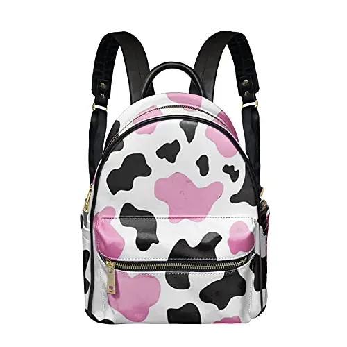 

DESIGNS PU Leather Women Shoulder Backpacks,Chocolate Beige Cow Print Daypack for Girls,Durable Knapsacks for