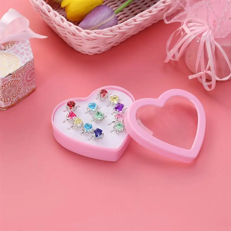 Детские кольца 12 шт. Рождественский подарок на Новый год в коробке форме сердца