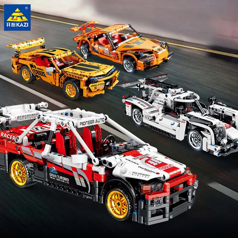 

KAZI Pull Back Technical Speed Super Racing Car Building Blocks Model Mechanical Roadster Bricks Educational Toys Gift For Kid