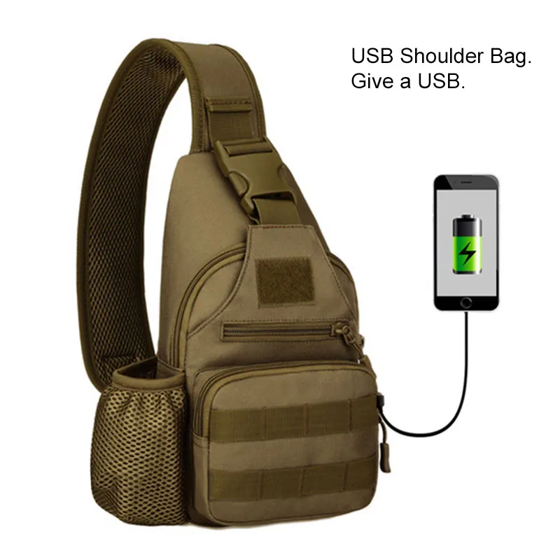 khaki with USB Тактическая Сумка для мужчин, военный корпус облегченной модульной системы переноски снаряжения, открытый водонепроницаемый слинг рюкзак, Охота Спорт альпинизма сумки с USB - Цвет: khaki with USB