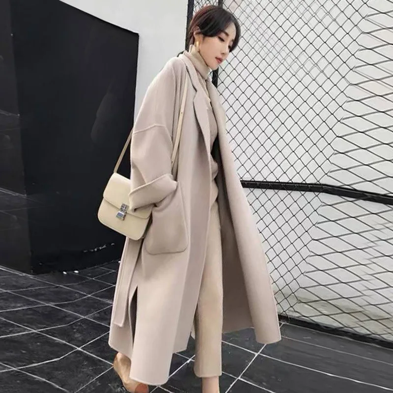 

Fashion Wool Women Long Coats Quilted French Windbreaker Small Fresh Sen Cotton-Padded Thick Mid-Length Duffle Girl Cashmere