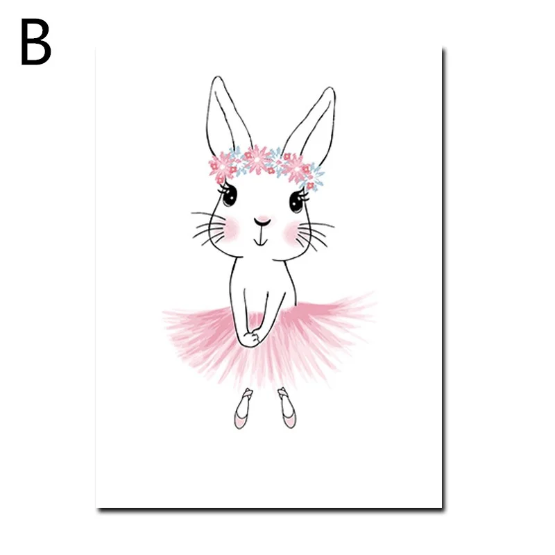 Розовая балерина девочка Холст Картина Кролик Детские плакаты спальня картина