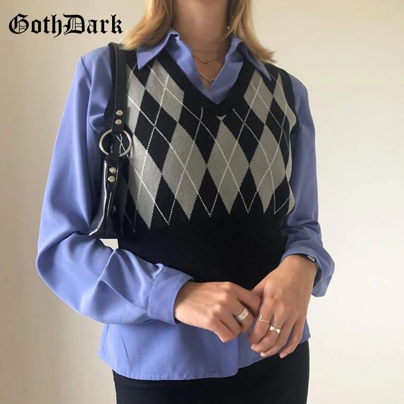 Готический свитер Goth Dark с принтом Аргайл винтажный укороченный пуловер