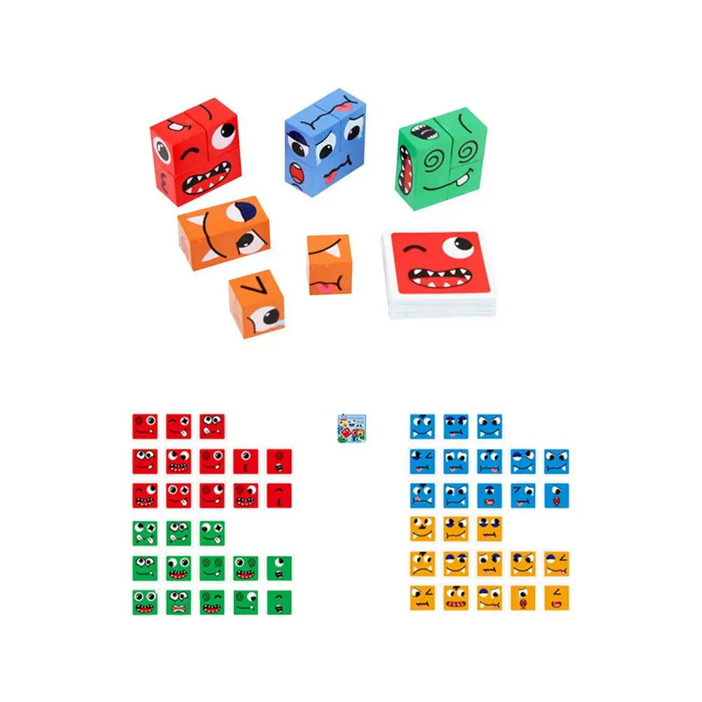 

Wooden Face-Changing Cube Game Block Puzzle Building Cube Toy Expressions Matching Block Puzzles Educational Toys For Kids Ag