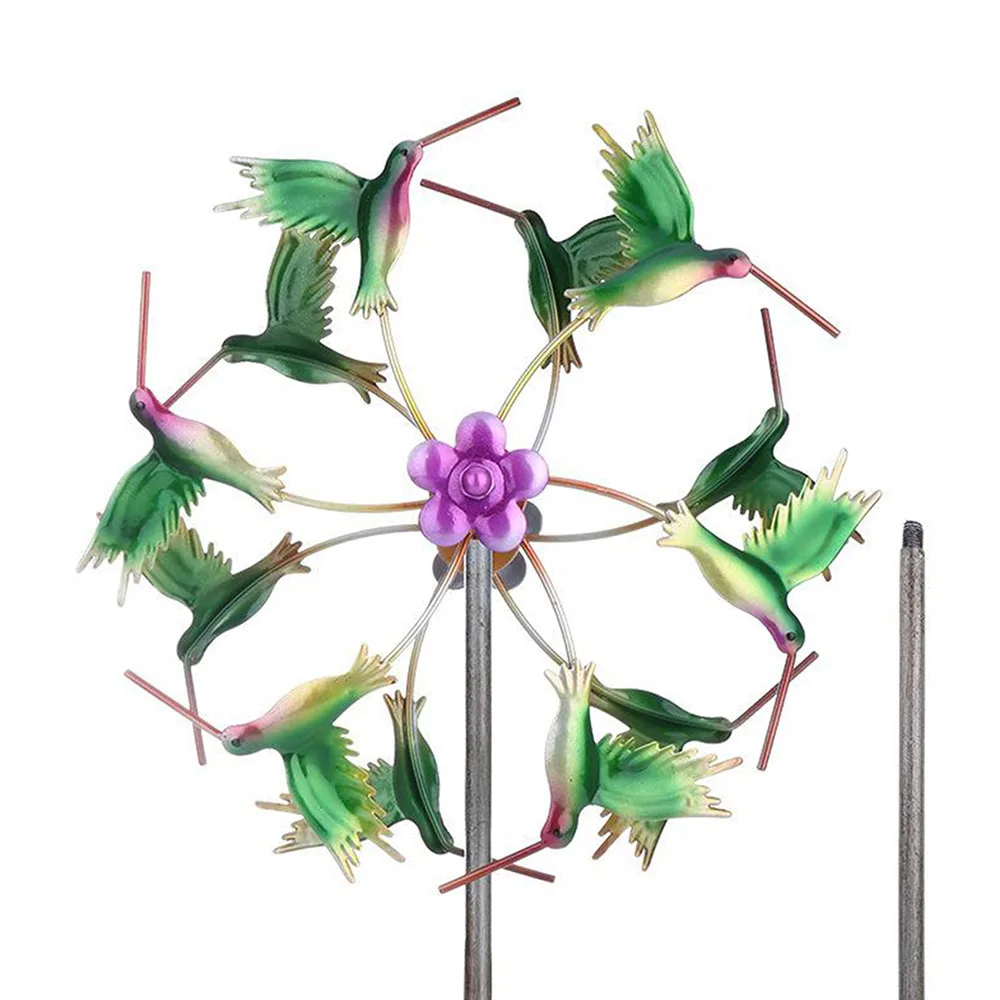 

Outdoor Yard Patio Stake Iron Art Wind Spinner Sculpture Backyard Metal Easy Install Home Hummingbird Sunflower Garden Decor