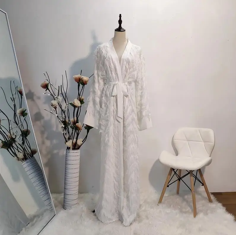 White cardigan Белое кимоно с кисточками абайя, турецкое мусульманское платье хиджаб абайя s, Женский Восточный халат, Дубай, Оман, кафтан, мусульманская одежда, Femme Musulman - Цвет: White cardigan