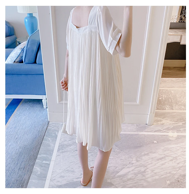 

2020# Summer Korean Fashion Pleated Chiffon Maternity Dress Sweet Lovely Loose Clothes for Pregnant Women Chic Elegant Pregnancy