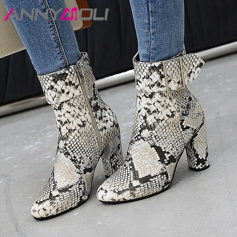 

Женские ботильоны со змеиным принтом, на высоком каблуке, Размеры 35-43