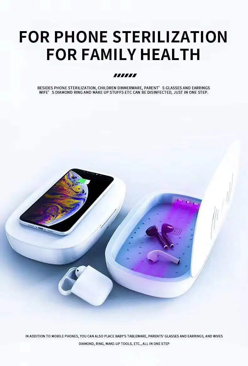 

Portable UV Sterilizer Box Phone Phone Mask Cleaner Personal Sanitizer Disinfection Cabinet UV Sterilizer Lamp Wireless Charging
