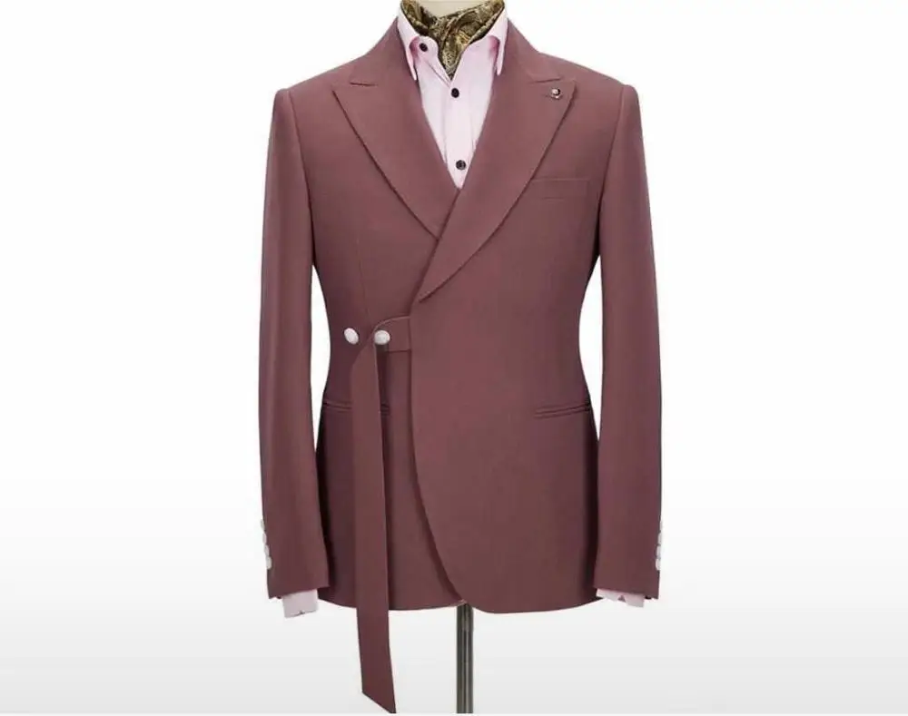 

Men Suit 2 Pcs With Belt 2023 Latest Designs Groomsmen Peak Lapel Groom Tuxedos Wedding Men Suits Slim Fit Prom Best Man Blazer