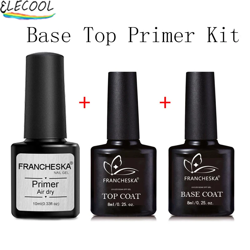 

ELECOOL Base And Top Coat Set Gel Nail Polish Primer Nail Gel Vernis Semi Permanent UV Soak Off Reinforce LED Nail Art Manicure