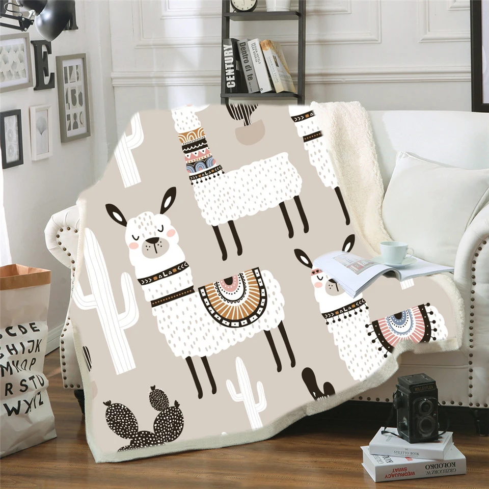Soft Sherpa Blanket Cute alpaca For Kid Cartoon Throw Bedding Thick Warm On The Bed Sofa | Дом и сад