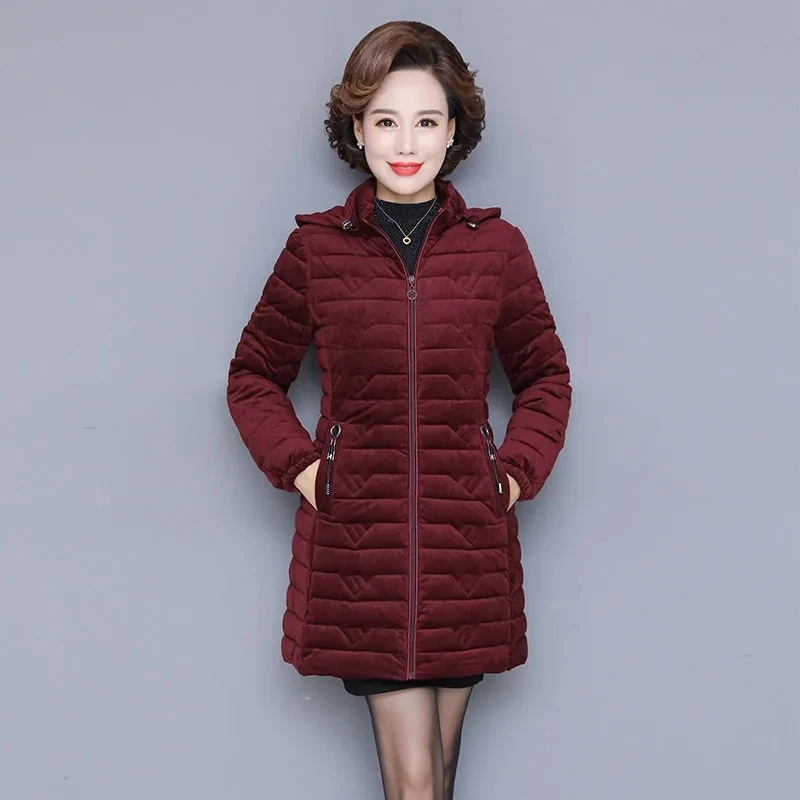 

New Mother Casual Cotton Padded Jacket 2021 Winter Jacket Women's Parkas Thick Warm Hooded Coats Solid Mid Length Female Outwear
