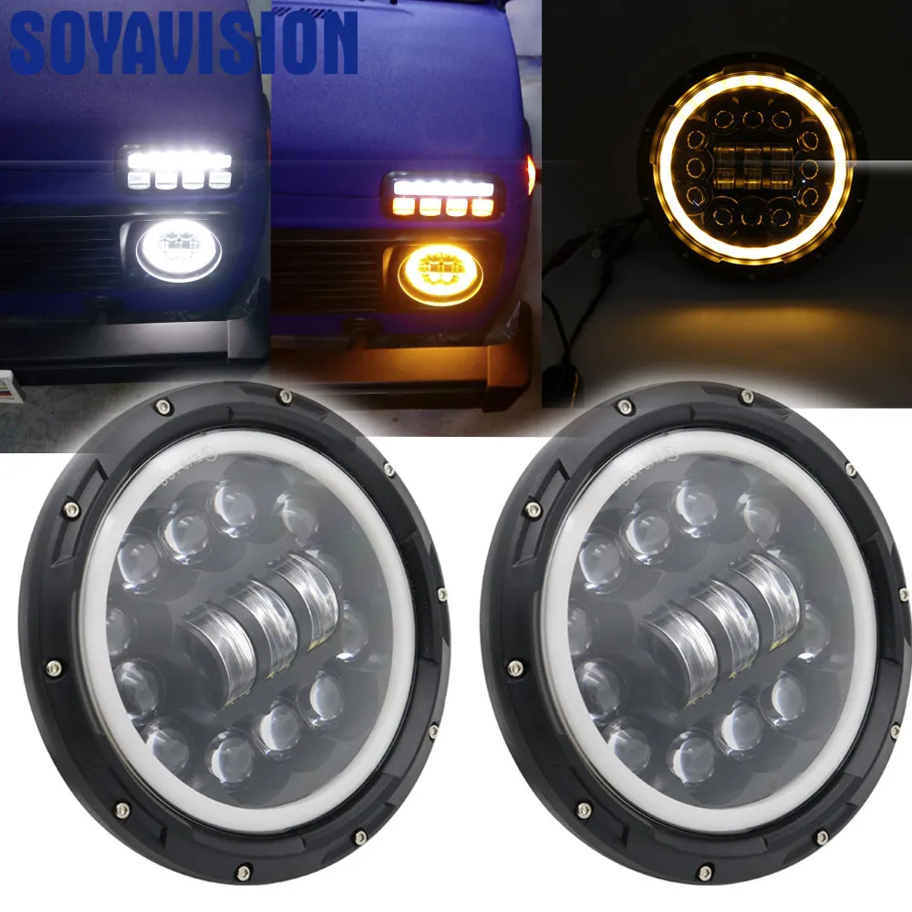 7 дюймов 90 Вт светодиодный налобный фонарь для Land Rover Янтарный Белый Halo Angle Eyes 12 В 24