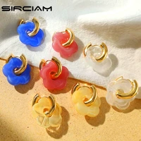 y2k colorful resin flower acrylic earrings for women stainless steel hoop earrings girls statement travel jewelry wholesale 2022