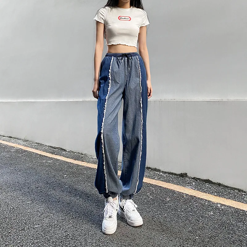 

Women's Cargo Pants Autumn Winter Fashion Pockets Loose Punk Trousers With Chain Harajuku Elastics High Waist Streetwear