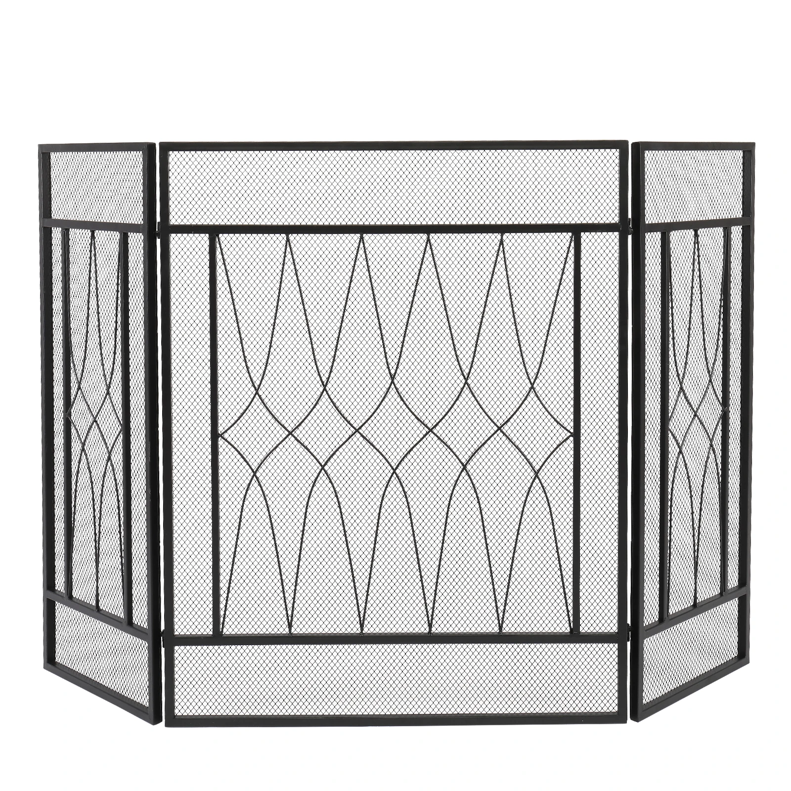 

Fireplace Screen Square Tri-Fold Curve Rhombus Decorative Iron 128x81x1CM[US-Stock]