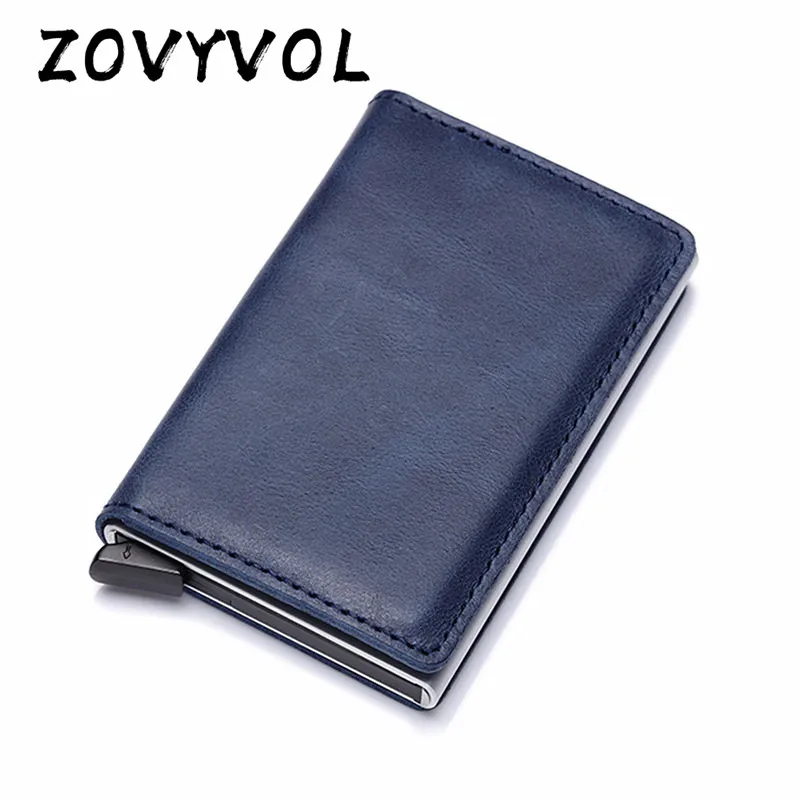 

ZOVYVOL 2021 Vintage Genuine Leather Antitheft Men Women Credit Card Holder Blocking Rfid Card Wallet Aluminum Metal Purse