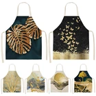 Кухонные фартуки с золотым оленем и бабочкой для женщин, хлопковые льняные нагрудники, предмет для уборки дома, фартук для приготовления пищи 68x55 см