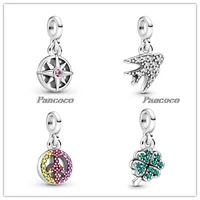 authentic 925 sterling silver my four leaf clover micro dangle charm bead fit pandora bracelet necklace jewelry