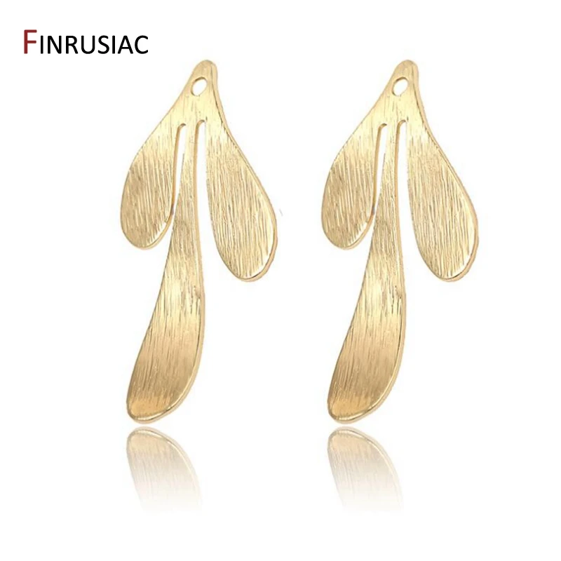 

High Quality Copper Metal 14k Real Gold Plated Leaf Shape Pendant For DIY Jewelry Making Earrings Charms Components