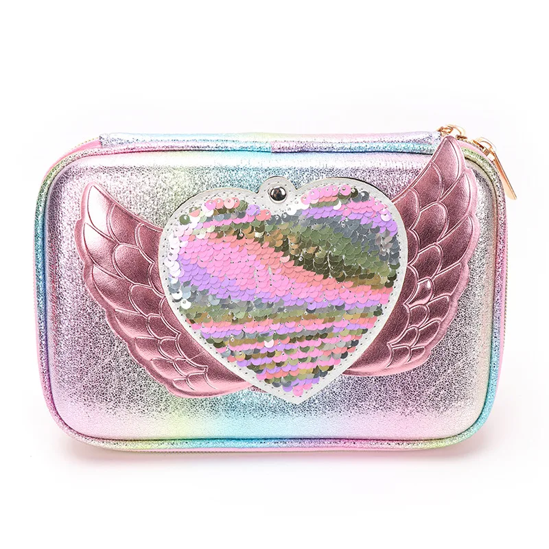 Каваи ангел крыло пенал Забавный Сердце Лазерная Радуга коробка для карандашей