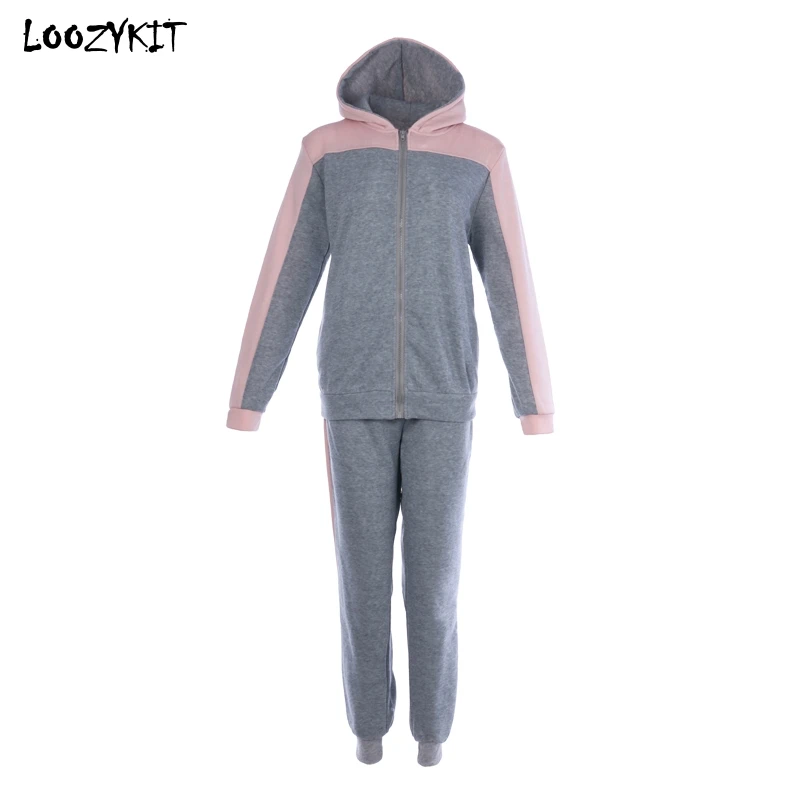 LOOZYKIT 2019 женский спортивный костюм сшитый цветной длинный рукав молния шапка