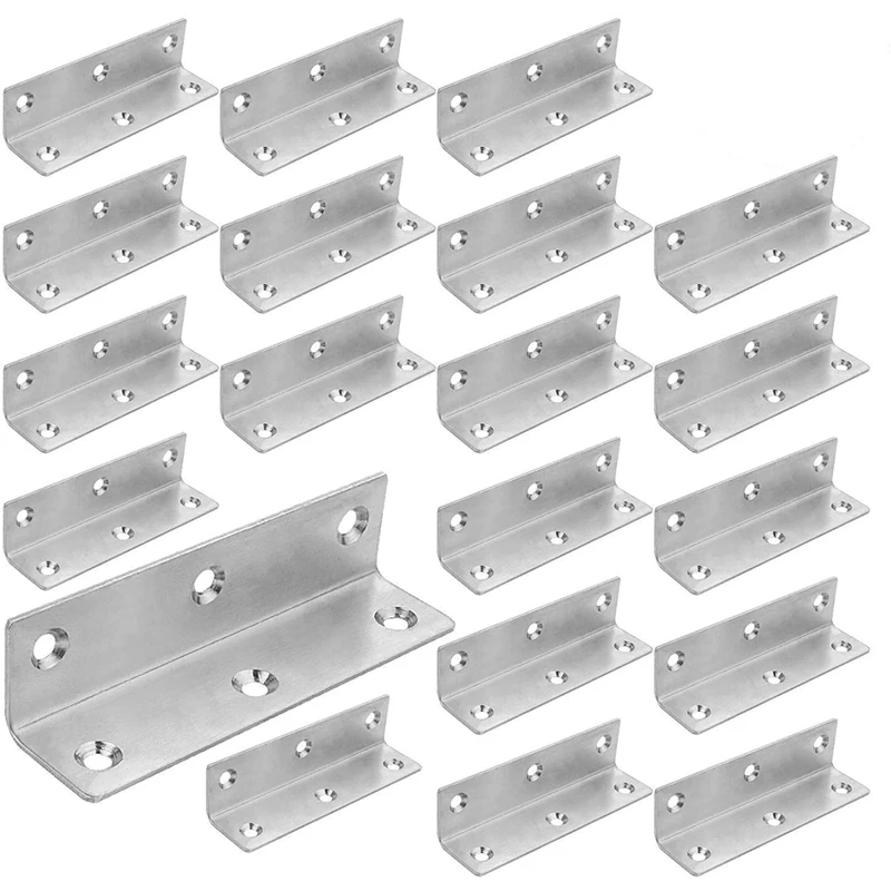 

22PCS Stainless Steel Angle Brackets, 3.9X1 Inch Corner Brace, 90 Degree L Brackets For Wood, L Angle Brackets