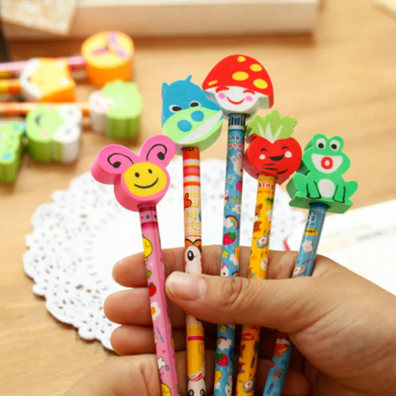 Ластики карандаши с мультяшными животными 5 шт. сувениры для вечеринки подарки