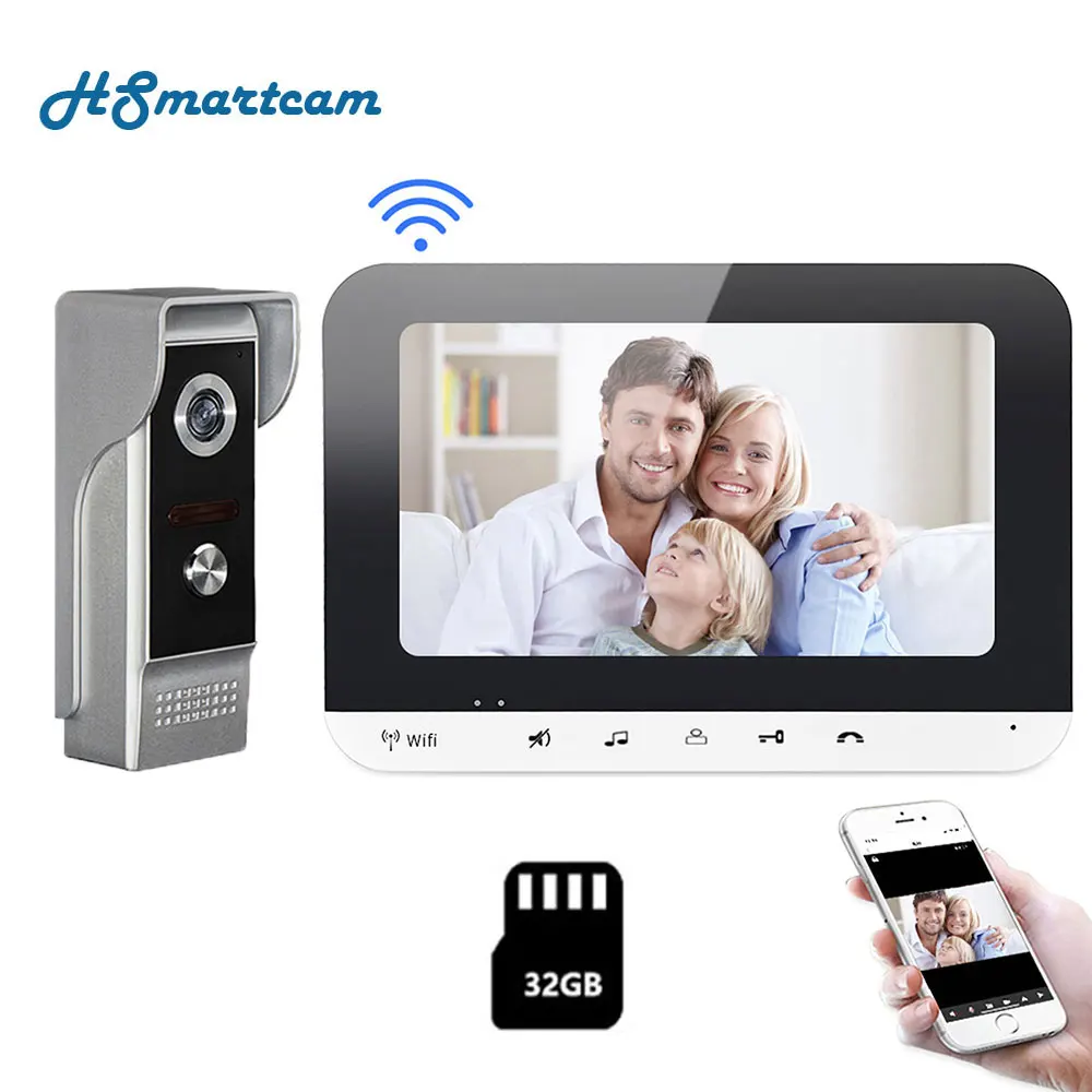 

7 inch Wireless WiFi Video Door Phone APP Smart Unlock Control Mobile Phone Remote Control Video Intercom Record System