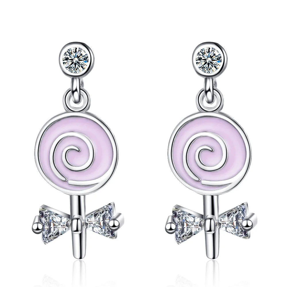 

New Arrival 925 Silver Needle Sweet Lollipop Design Shine Crystal Ladies Stud Earrings Jewellery Accessories Hot Sell