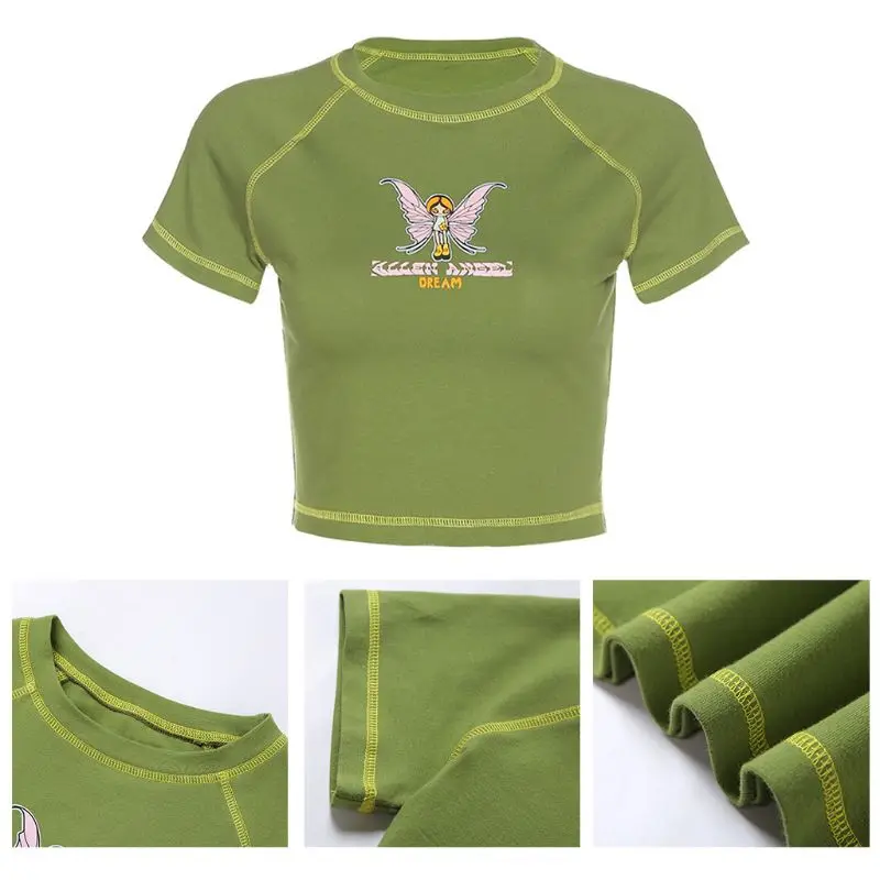 Женская облегающая футболка с коротким рукавом укороченный топ принтом бабочек